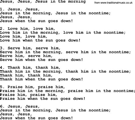 Presbyterian Hymn Jesus Jesus Jesus In The Morning Lyrics And Pdf