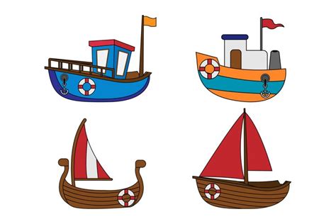 Cute Boat Cartoon Illustration Set