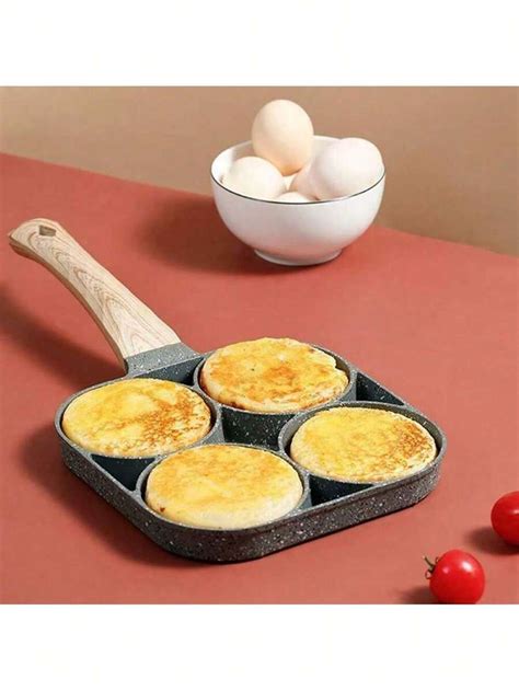 4 Hole Omelet Pan For Burger Eggs Ham Pancake Maker Wooden Handle