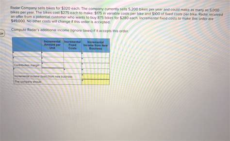 Solved Radar Company Sells Bikes For Each The Company Chegg
