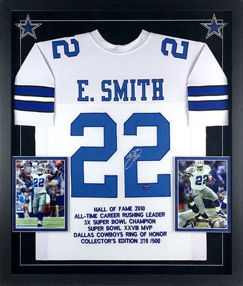 Emmitt Smith Autographed Dallas Cowboys Career Stat Jersey Framed