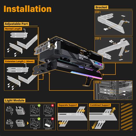 Podpórka Wspornik Uchwyt pod karte graficzną czarna ARGB 5V GPU EZDIY