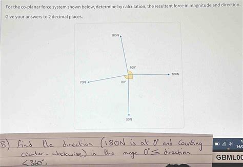 Solved For The Co Planar Force System Shown Below Determine By