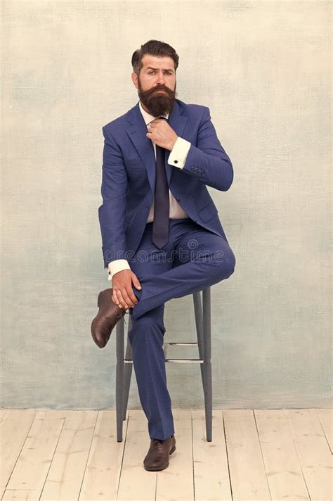 With Lofty Ambitions Brutal Man In Elegant Suit Bearded Man With