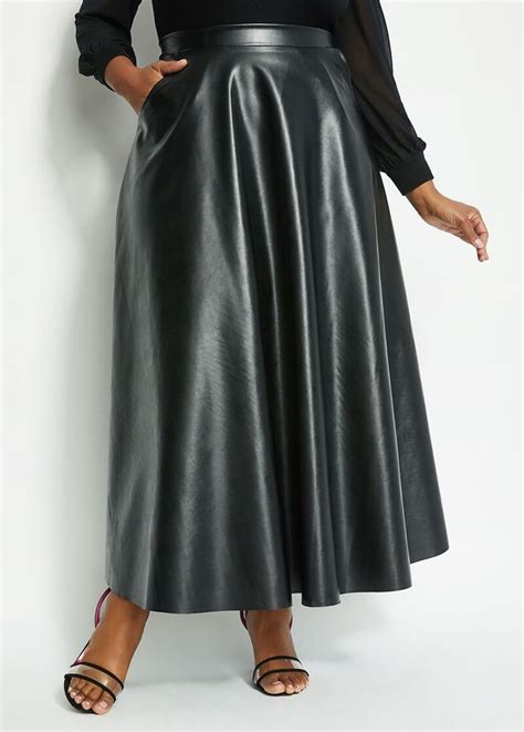 Plus Size Flared Faux Leather Maxi Skirt Maxi Skirt Maxi Flared