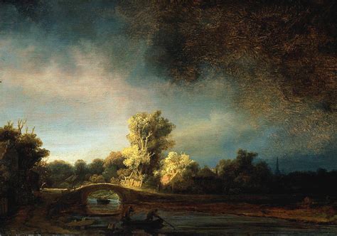 Rembrandt Landscape Paintings - The Stone Bridge Painting by Rembrandt ...