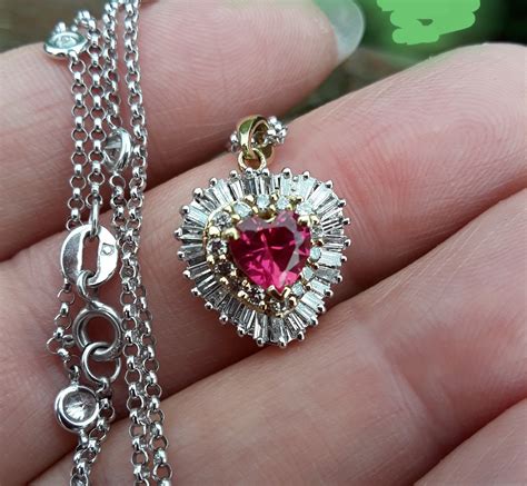 14k Gold Baguette Round Diamond Ruby Heart Shaped Pendant Etsy