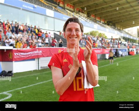 Belgiums Aline Zeler Celebrates After Winning A Soccer Game Between