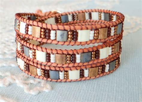 Leather Wrap Bracelet With Tila Beads Etsy