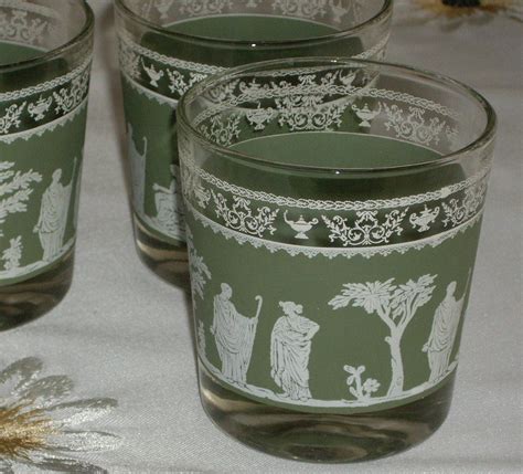 Vintage Tumblers Green Grecian Hellenic Jeanette Glass Set