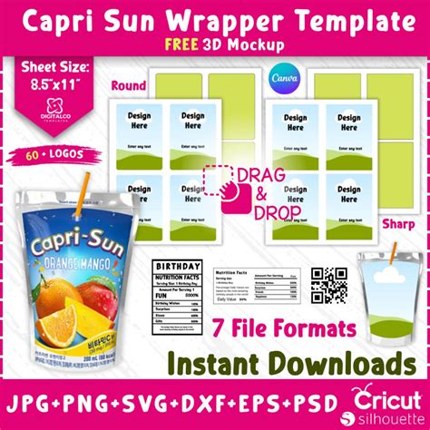 Caprisun Template Svg Capri Sun Party Favor Mockups Bundle Juice