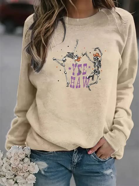 Skull Letter Print Sweatshirt Casual Long Sleeve Crew Neck Temu Australia