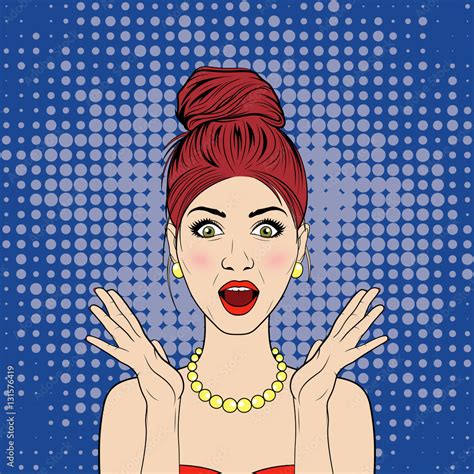 Vector Surprised Woman In The Pop Art Comics Style Stock Vector