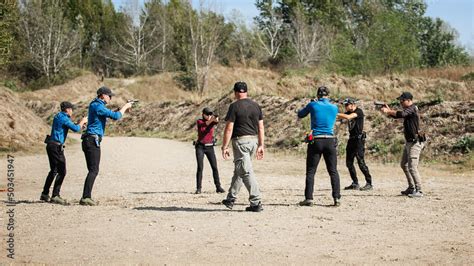 Training and exercises for handling and shooting in shooting range Stock Photo | Adobe Stock