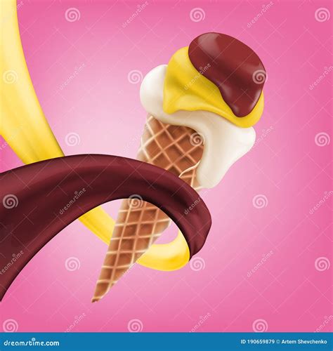 Soft Ice Cream Wafer Cone In Cream Swirl 3d Vector Realistic Icon