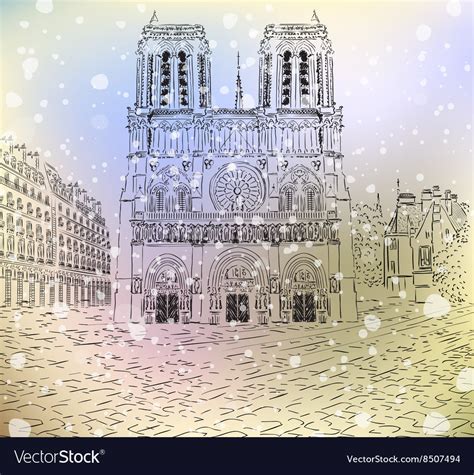 Notre Dame De Paris Sketch Royalty Free Vector Image