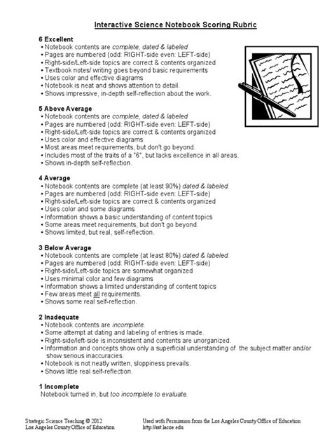 Interactive Science Notebook Scoring Rubric: 6 Excellent | PDF