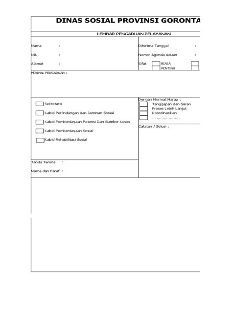 Contoh Form Penyaluran Pengaduan Pelayanan Pdf