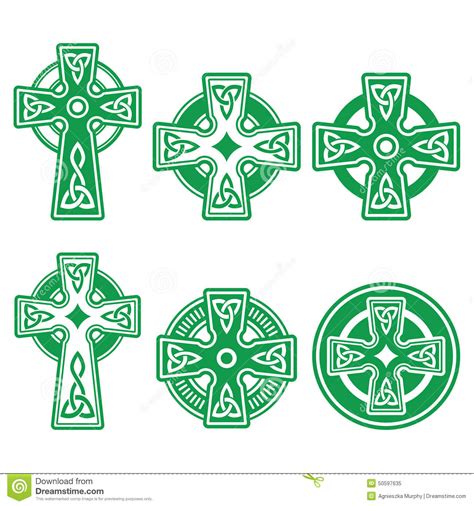 Irish Scottish Celtic Green Cross On White Vector Sign Stock Vector