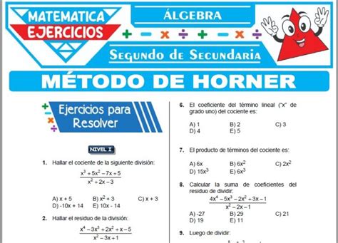 Ejercicios de Método de Horner para Segundo de Secundaria