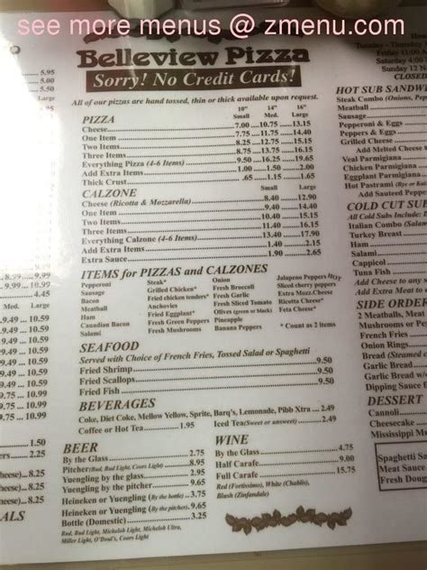 Menu at Belleview Pizza & Italian Restaurant, Belleview, SE Abshier Blvd