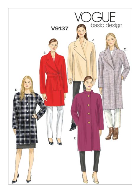 V9137 Misses Lined Coats And Belt Sewing Pattern Vogue Patterns