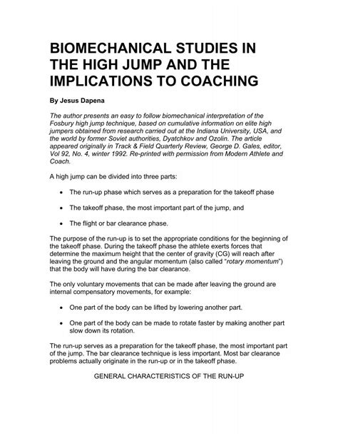 biomechanical studies in the high jump and the - HurdleCentral.com