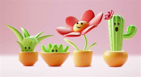 3d Character Mascot Houseplant Set Plasticine Cartoon Style. Vector ...