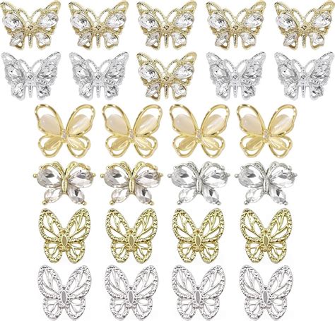 Amazon Qiipii Big Butterfly Nail Charms Pcs D Golden Silver