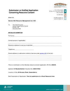 Fillable Online NOTICE OF APPLICATION FOR RESOURCE CONSENT Fax