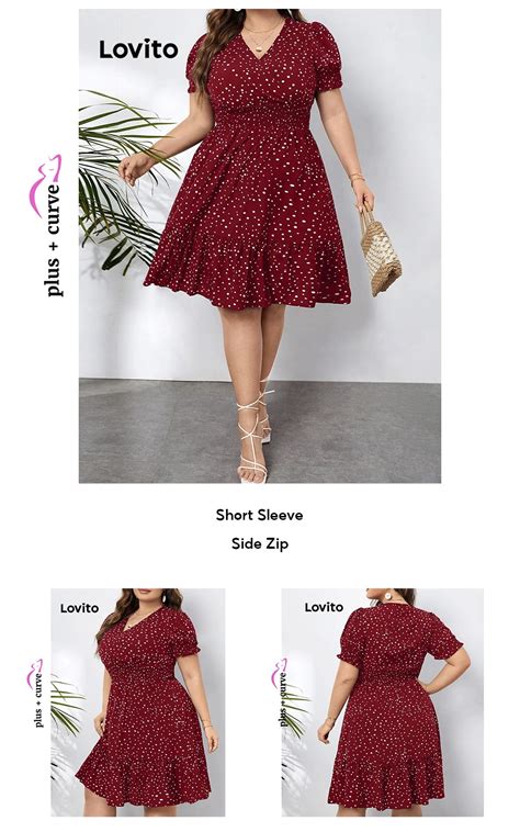 Lovito Plus Size Curve Boho Polka Dot Pattern Dress For Women Lbe05151 Burgundy Lovito Gaun