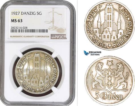 Poland 5 Gulden 1927 Danzig NGC MS63 MA Shops