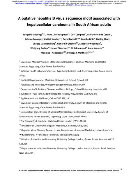 PDF A Putative Hepatitis B Virus Sequence Motif Associated With