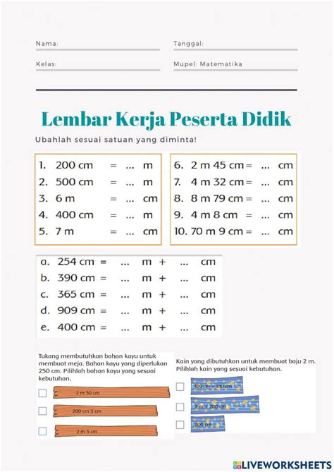 Konversi Ukuran Panjang Worksheet In 2024 Reading Comprehension Worksheets Math Answers