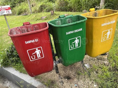 Inorganic Organic Waste Bins Of Various Colors In Public Places And