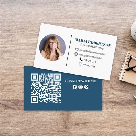 Modern Simple Minimalist QR Code Social Media Blue Business Card