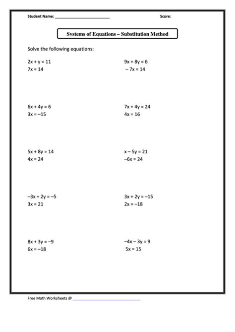 System Of Equation Substitution Worksheet