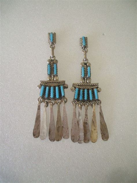 Vintage ZUNI Sterling Silver TURQUOISE Needlepoint Etsy Navajo