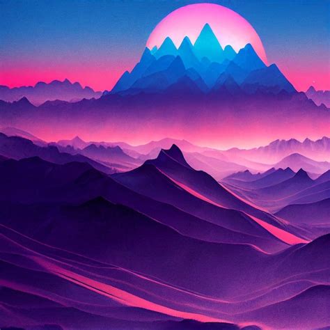 Premium Photo Vaporwave Mountain Landscape Synthwave Illustration