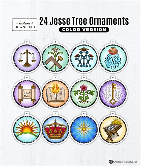 Jesse Tree Printable Color Ornaments Pdf Full Color Etsy