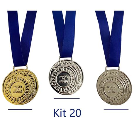 Kit 20 Medalhas Honra ao Mérito Ouro Prata Bronze Aço 3 6cm no Shoptime