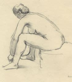 Peter Collins Arca C S Charcoal Drawing Seated Nude Bending Forward