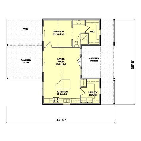 Small House Plans Floor Plan - 1 Bedrms, 1 Baths - 744 Sq Ft - #161-1186