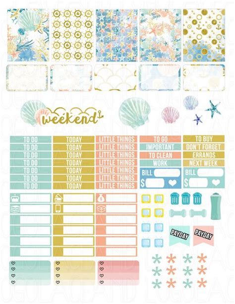 Printable Planner Stickers Sea Beach Summer Ocean By Laceandlogos