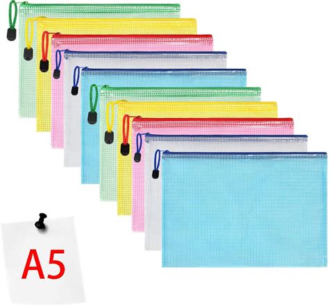 Vicloon 10PCS Pochette Document Document Dossier Pochette PVC Zip A5