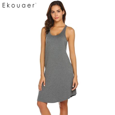 Ekouaer Women Summer Nightgown Chemise Sleepshirts Solid O Neck