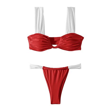 Wedfrse Bikini Sets For Women Two Piece Swimsuit Solid Color Bikini Sexy Strap Split Swimsuit