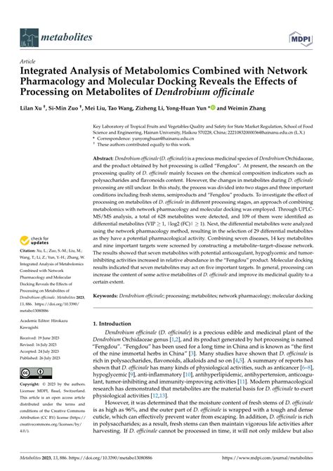 PDF Integrated Analysis Of Metabolomics Combined With Network