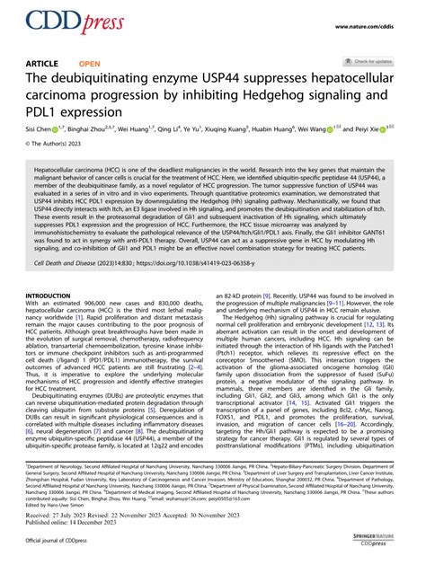 PDF The Deubiquitinating Enzyme USP44 Suppresses Hepatocellular