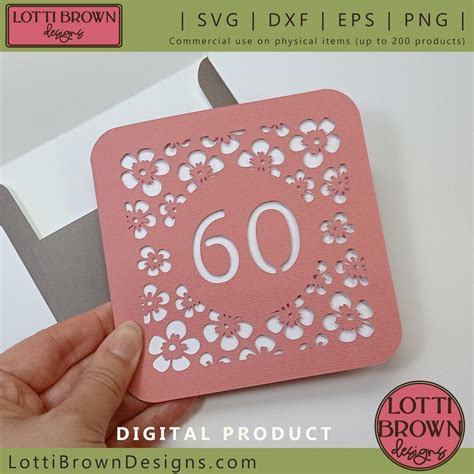 Floral 60th Birthday Card Svg For Women 60th Birthday Card Etsy